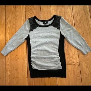 iZ Byer Gray Black Sweater Lace Shoulder Black Side Panels Size Juniors Small